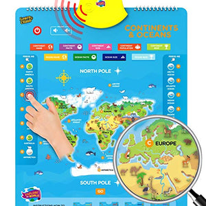 Interactive World Map for Kids - Set of 5 Electronic Talking Posters with Over 1000 Facts
