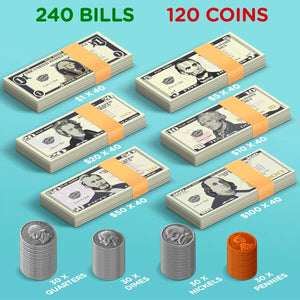Learn & Climb - Realistic Play Money Set for Kids | Pretend Dollar Bills & Coins to Learn Cash Counting | Children’s Credit & Debit Cards Plus Realistic Checkbook | Teach Real Skills While Playing!