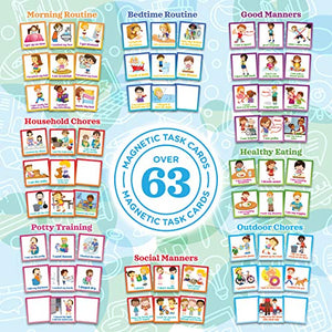 Kids Behavior Reward Chart - 63 Chores as Potty Train, & More. “Thick Magnetic” Responsibility Chart Board/Tasks-for Multiple Kids