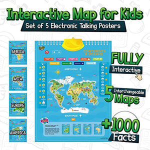 Interactive World Map for Kids - Set of 5 Electronic Talking Posters with Over 1000 Facts