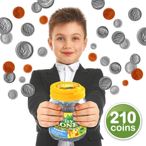 Learn & Climb Play Money Coins for Kids - 10 Half Dollars, 50 Quarters, 50 Dimes, 50 Nickels, 50 Pennies