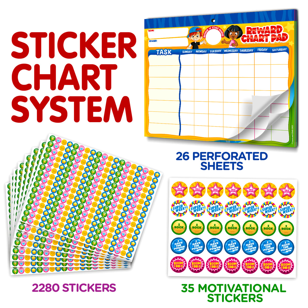 Behavior Reward Chart System Pad with 26 Chore Charts for Kids, 2800 Learn & Climb