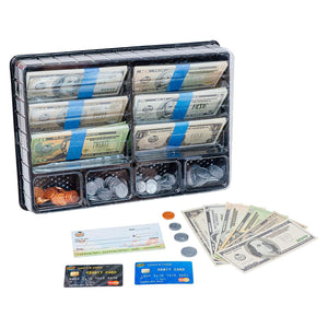 Learn & Climb - Realistic Play Money Set for Kids | Pretend Dollar Bills & Coins to Learn Cash Counting | Children’s Credit & Debit Cards Plus Realistic Checkbook | Teach Real Skills While Playing!