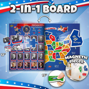 Magnetic USA Map Puzzle & President Puzzle for Kids