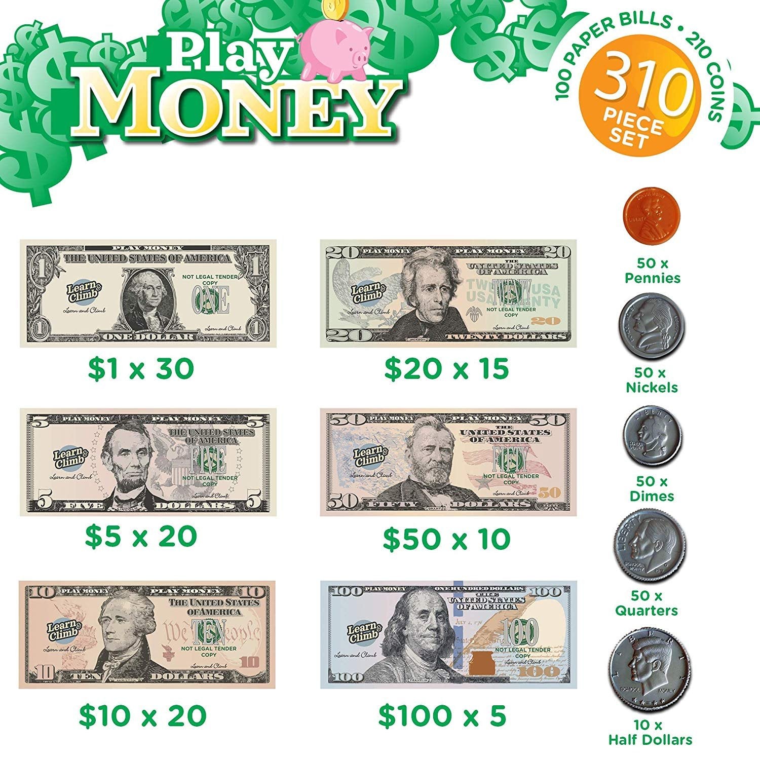 dollar tree fake money Kids Play Fake Money Set Bills & Coins – Learn & Climb