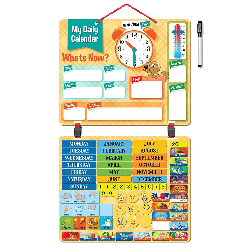 Kids Daily Calendar Magnetic, Hang on Wall or Fridge for Home or School.