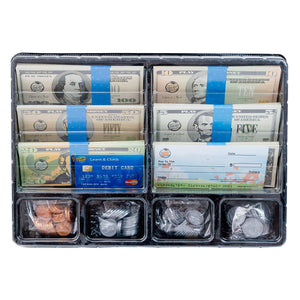 Learn & Climb - Realistic Play Money Set for Kids | Pretend Dollar Bills & Coins to Learn Cash Counting | Children’s Credit & Debit Cards Plus Realistic Checkbook | Teach Real Skills While Playing!