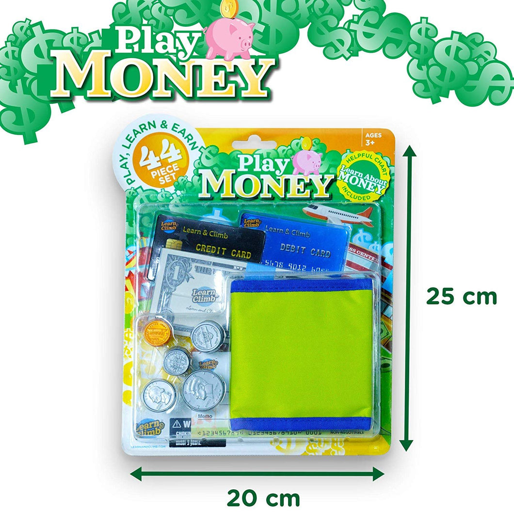Learn & Climb Play Money Wallet kit Replica of Money and Wallet